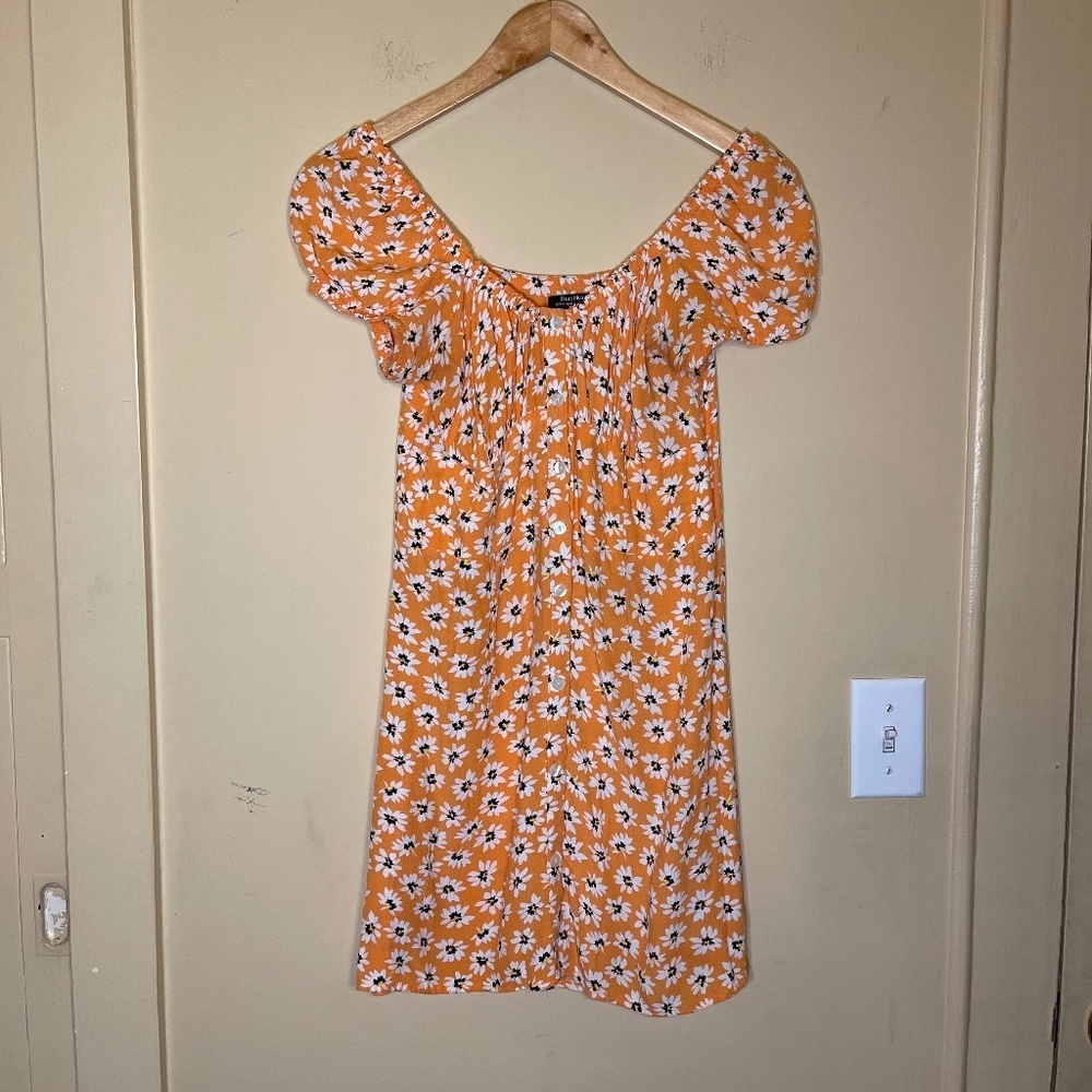 Bershka Orange and white Floral Dress